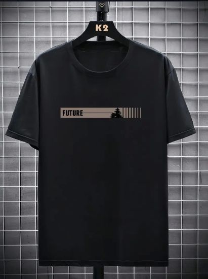 Baskılı Oversize Bisiklet Yaka T-shirt - Siyah resmi